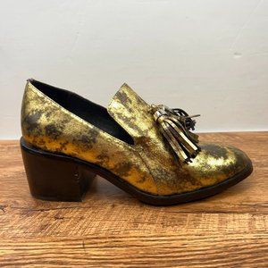 Jeffrey Campbell 7 Womens Torbett Gold Black Metallic Tasseled Chunky Loafer